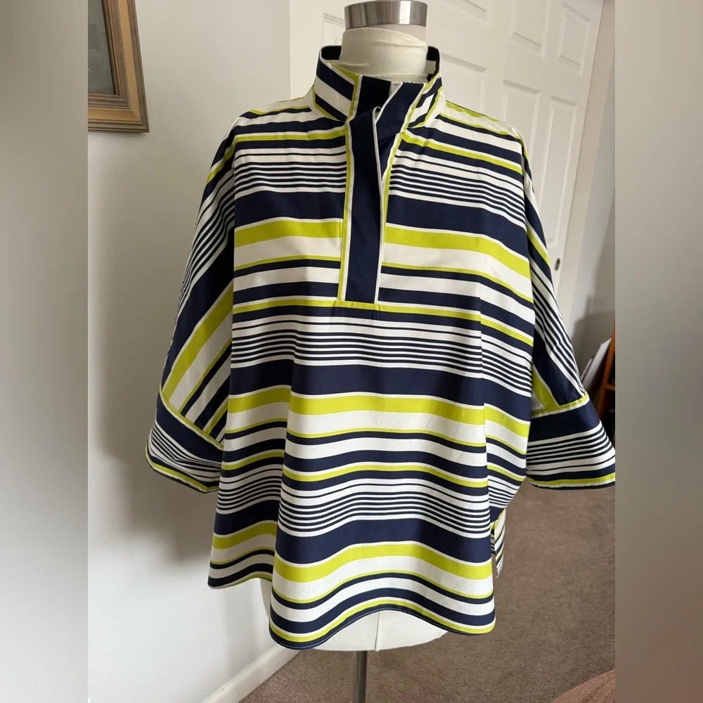 CARLA ROCKMORE navy/green/white cotton oversized blouse - Picture 1 of 9